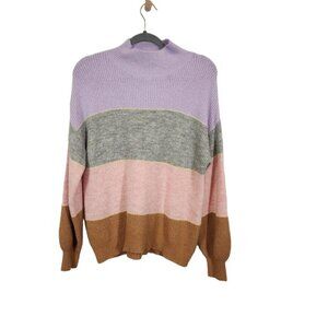 DIP Colorblock Knit Mockneck Sweater in‎ Purple/Gray/Pink/Brown - Size Medium